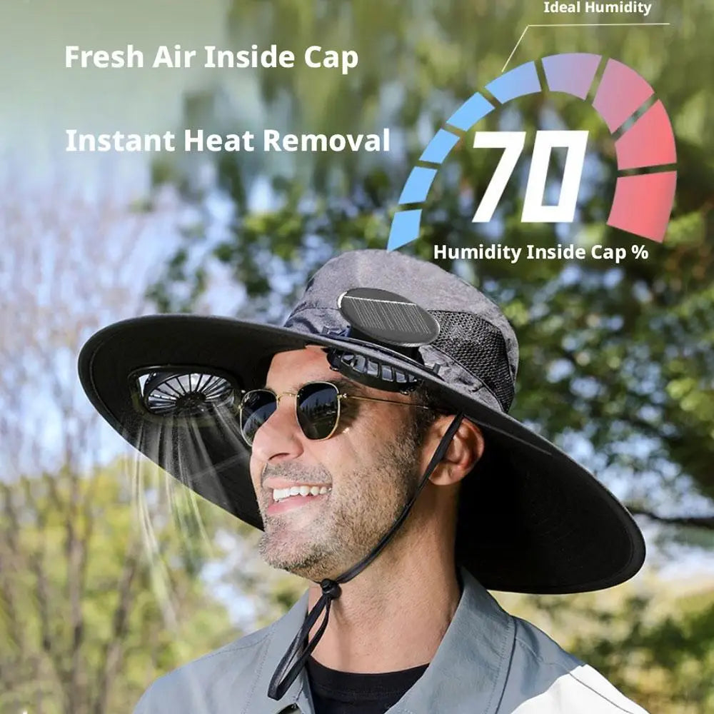 For Outdoor Camping Fishing Hiking Sunscreen Fisherman Hat Solar Fan Cap Portable Solar Charging Cap with Fan