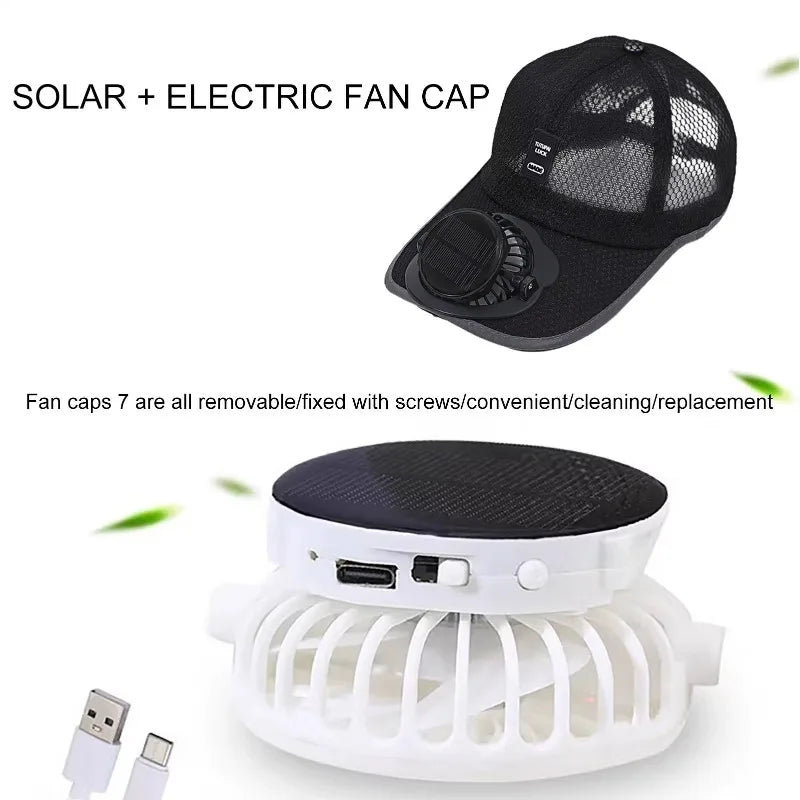 Solar Powered Fan Hat Breathable Sun Hat with Built in Cooling Fan USB Rechargeable Outdoor Baseball Cap for Hiking Beach Summer