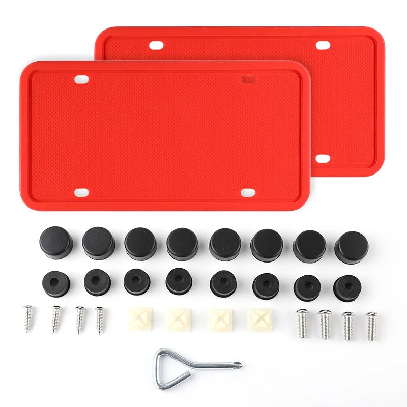2pc Black Silicone License Plate Frame Weatherproof Anti-Rust American Car License Plate Frame Bracket Universal Car Accessories
