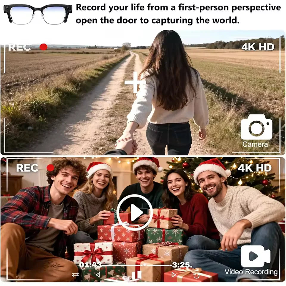 2026 New AI Smart Glasses 800W HD Camera Glasses Photo Recognition Video Record Translation Call Waterproof Sunglasses Men Women