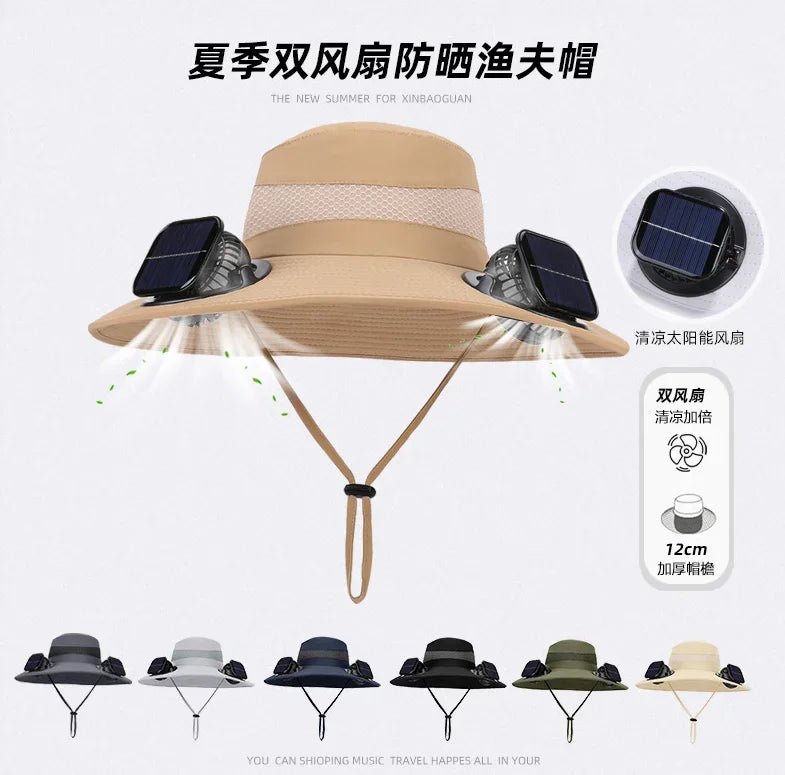 Mens Quick Dry Bucket Hat Large Size Sun Hat with Solar Powered Fan USB Rechargeable for Outdoor Hiking Camping Fishing Activity