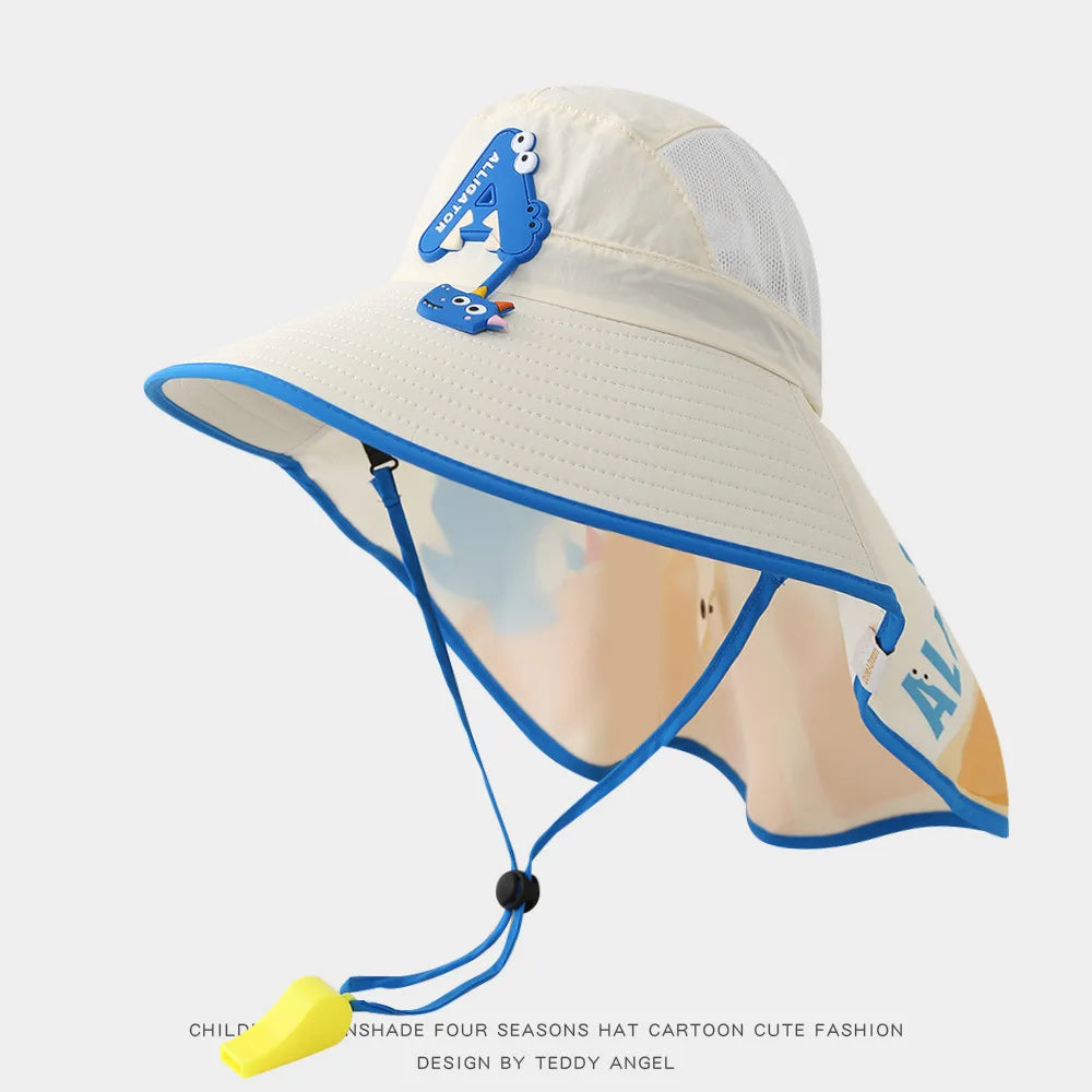 Letter Children's Solar Fan Hat Shawl Sunscreen Hat Male and Female Baby Outdoor Large brimmed Mesh Sun Hat