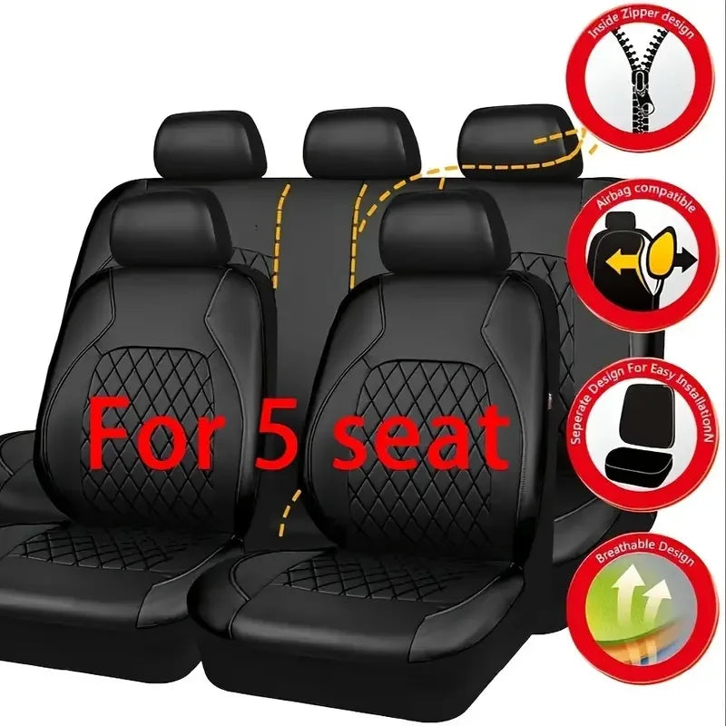 Universal Faux Leather Car Seat Covers Full Set – Includes Front Seats and Rear Bench, Fits Most SUVs and Trucks