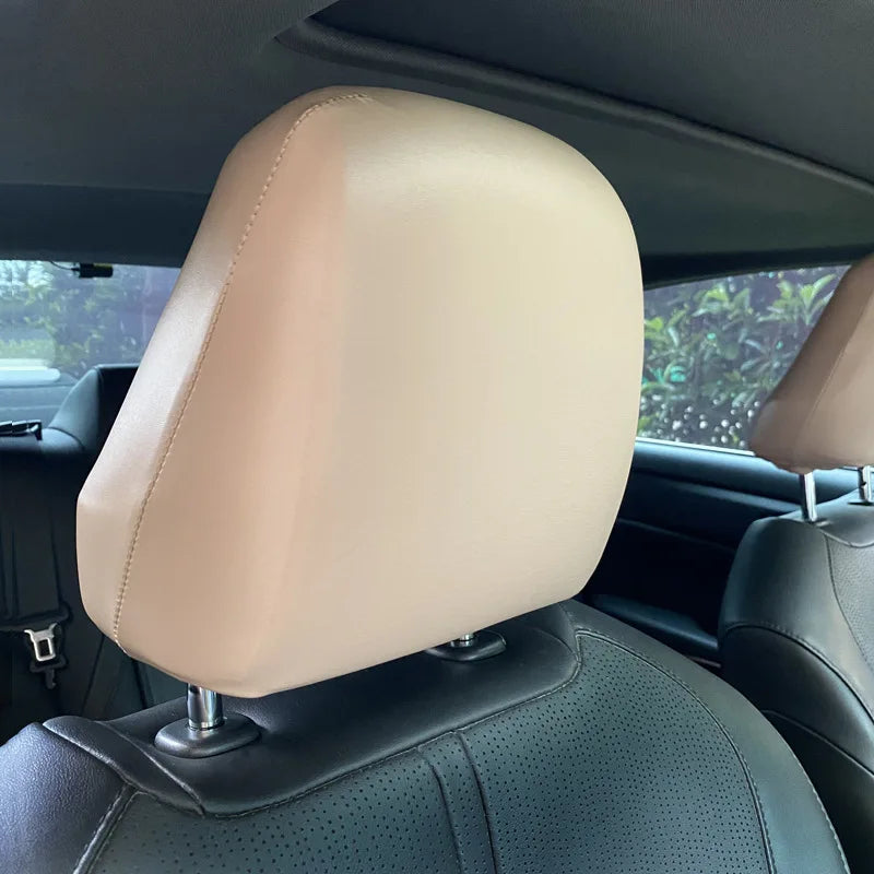 Universal Car Headrest Cover PU Leather Waterproof Dustproof Elastic Car Protect Seat Cap Taxi Car Interior Modified Seat Covers
