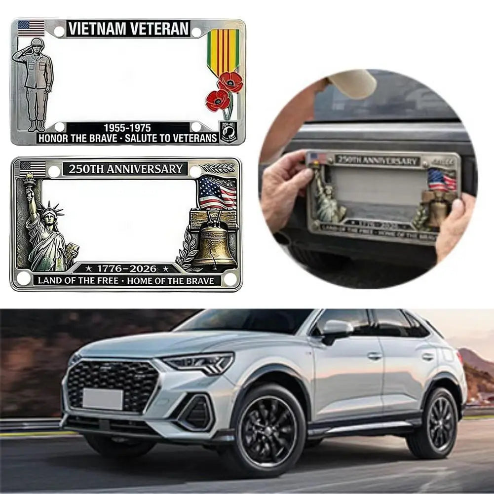 Commemorative Anniversary License Plate Frame 12x6 Inch Metal Auto Plate Holder Patriotic Collector Car Accessory