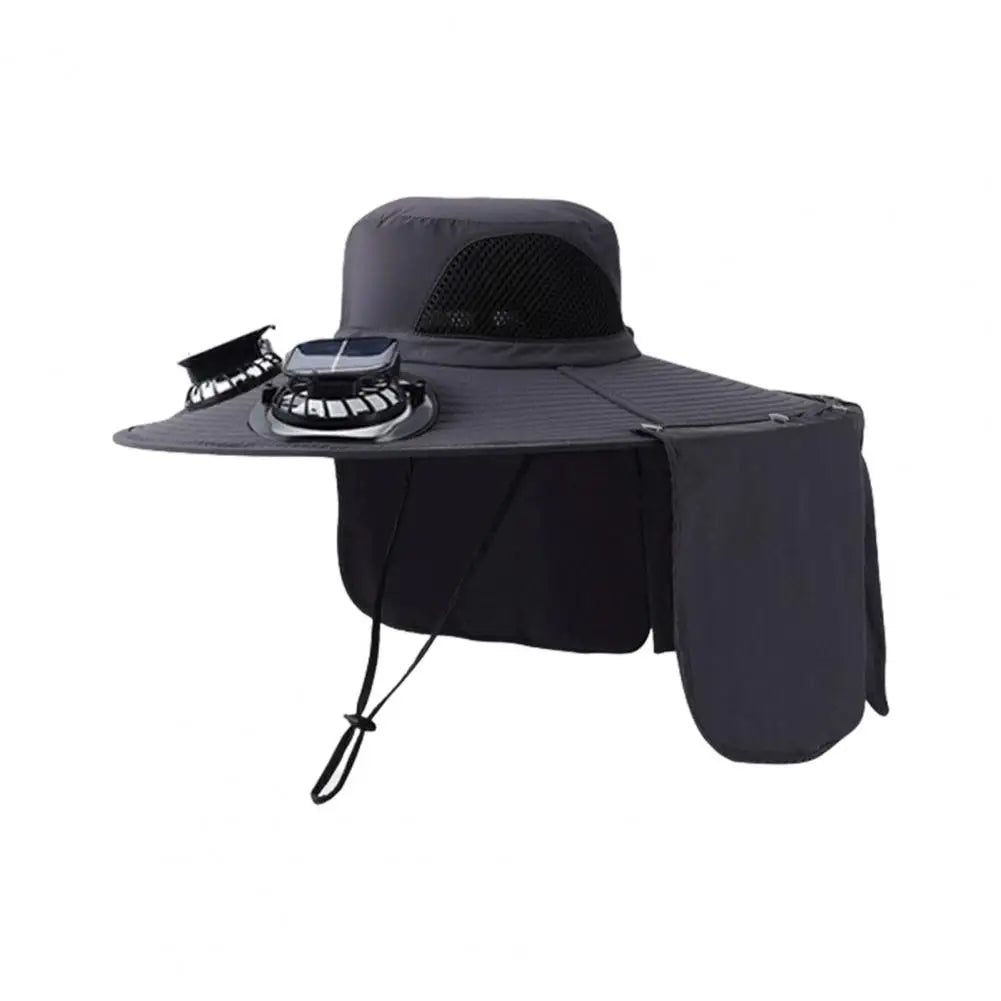 Solar Fan Hat with Neck Flap UV Protection Hat with Solar Fan USB Rechargeable Breathable Men Summer Outdoor Fishing Wide Brim B