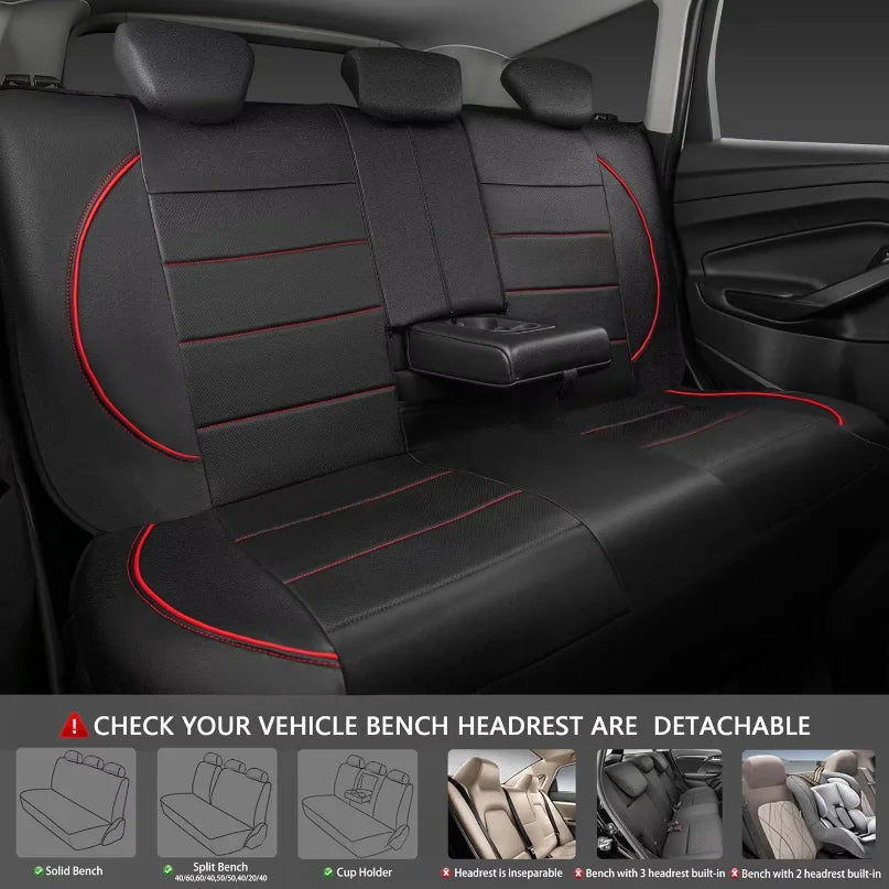 Universal Leather Car Seat Covers Red Simple Waterproof 5 Seat Car Seat Cover