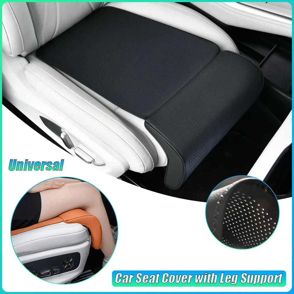 Universal Leather Car Seat Cover with Leg Support, Breathable Non-slip Padding, Relieve Fatigue Seat Cushion Protector