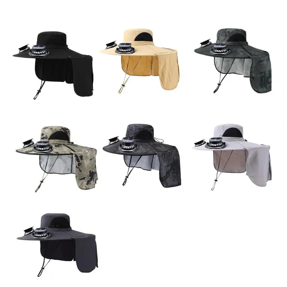 Solar Fan Hat with Neck Flap UV Protection Hat with Solar Fan USB Rechargeable Breathable Men Summer Outdoor Fishing Wide Brim B