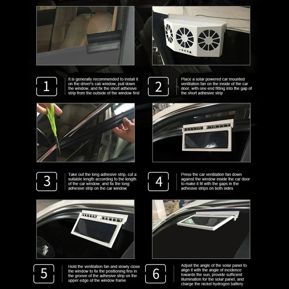 USB Solar Rechargeable Car Exhaust Fan 3 Head High Wind Air Circulation Cooling Ventilation Heat Dissipation Auto Vehicle Cooler