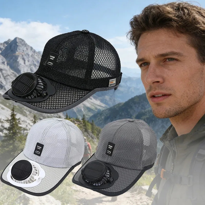 Solar Powered Fan Hat Breathable Sun Hat with Built in Cooling Fan USB Rechargeable Outdoor Baseball Cap for Hiking Beach Summer