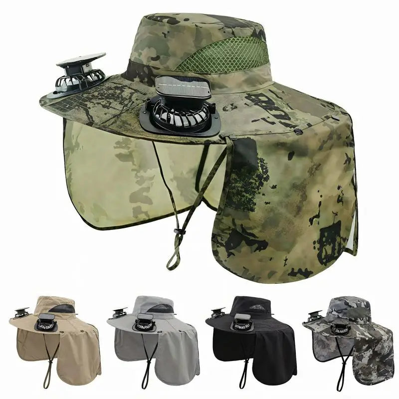 Solar Fan Hat Men Summer Sun Protection Wide Brim Neck Guard Fisherman Hat Breathable Outdoor Fishing Hiking Usb 3 Speed