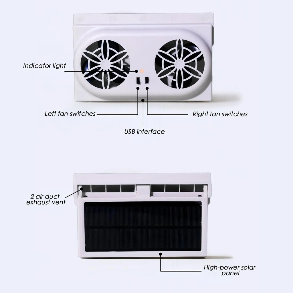 Portable Solar Car Cooler Fan USB Rechargeable Automobile Air Vent Ventilator Cooling Fans Outer Solar Panel Auto Electronics