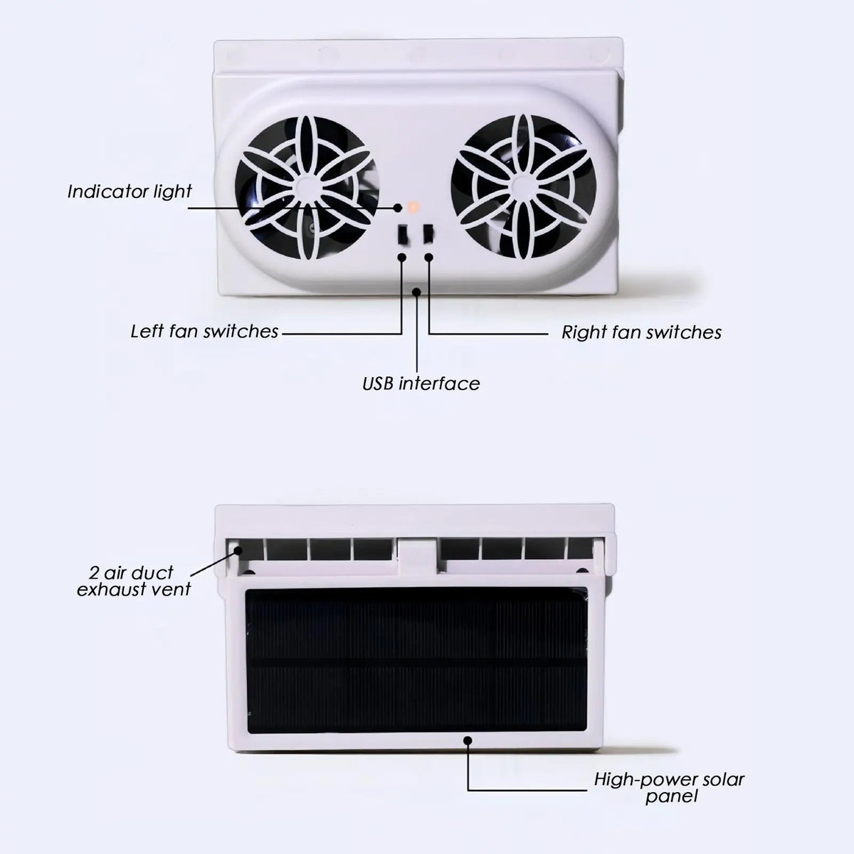 Portable Solar Car Cooler Fan USB Rechargeable Automobile Air Vent Ventilator Cooling Fans Outer Solar Panel Auto Electronics