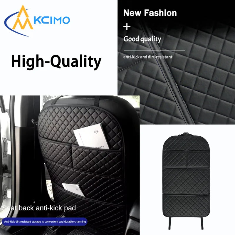 Universal Leather Car Seat Back Anti-Kick Mat, Waterproof Protective Cover with Storage Pocket, Rear Seat Child Protection