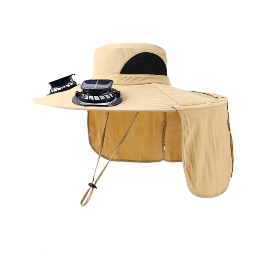 Solar Fan Hat with Neck Flap UV Protection Hat with Solar Fan USB Rechargeable Breathable Men Summer Outdoor Fishing Wide Brim B