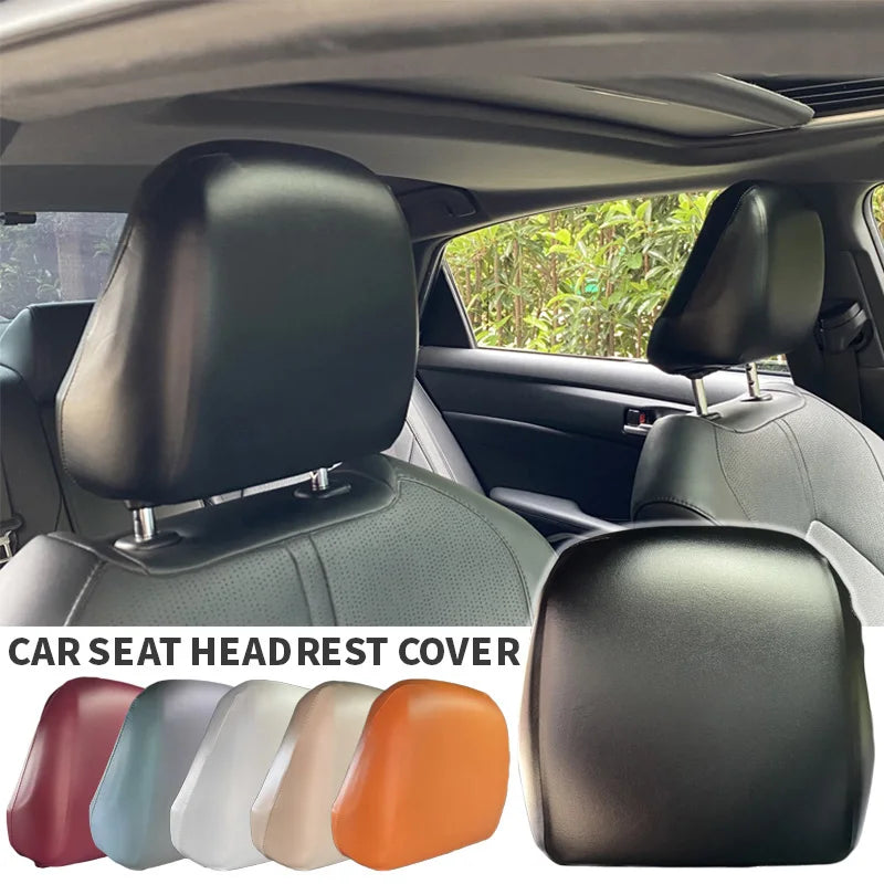Universal Car Headrest Cover PU Leather Waterproof Dustproof Elastic Car Protect Seat Cap Taxi Car Interior Modified Seat Covers