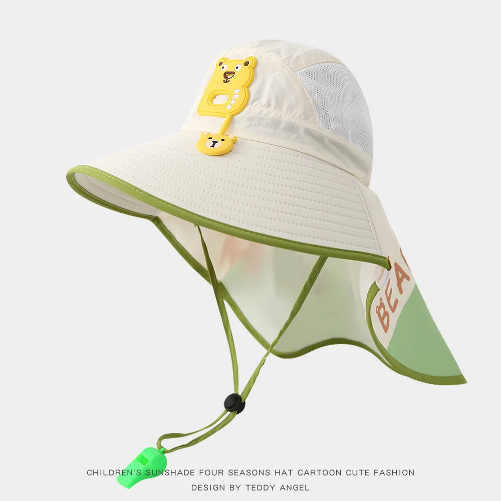 Letter Children's Solar Fan Hat Shawl Sunscreen Hat Male and Female Baby Outdoor Large brimmed Mesh Sun Hat