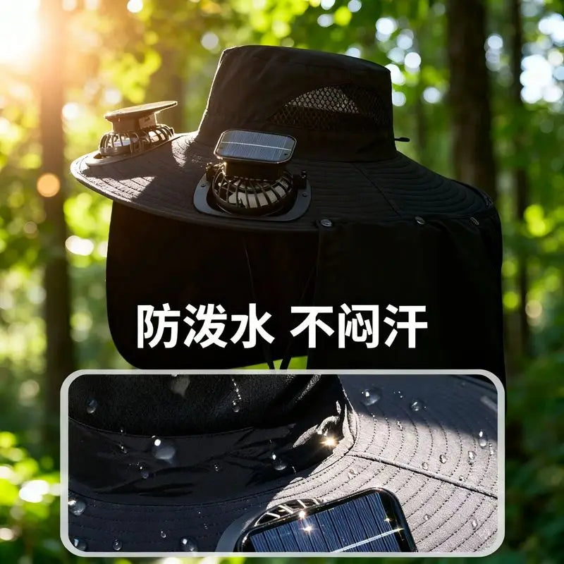 Solar Fan Hat Men Summer Sun Protection Wide Brim Neck Guard Fisherman Hat Breathable Outdoor Fishing Hiking Usb 3 Speed