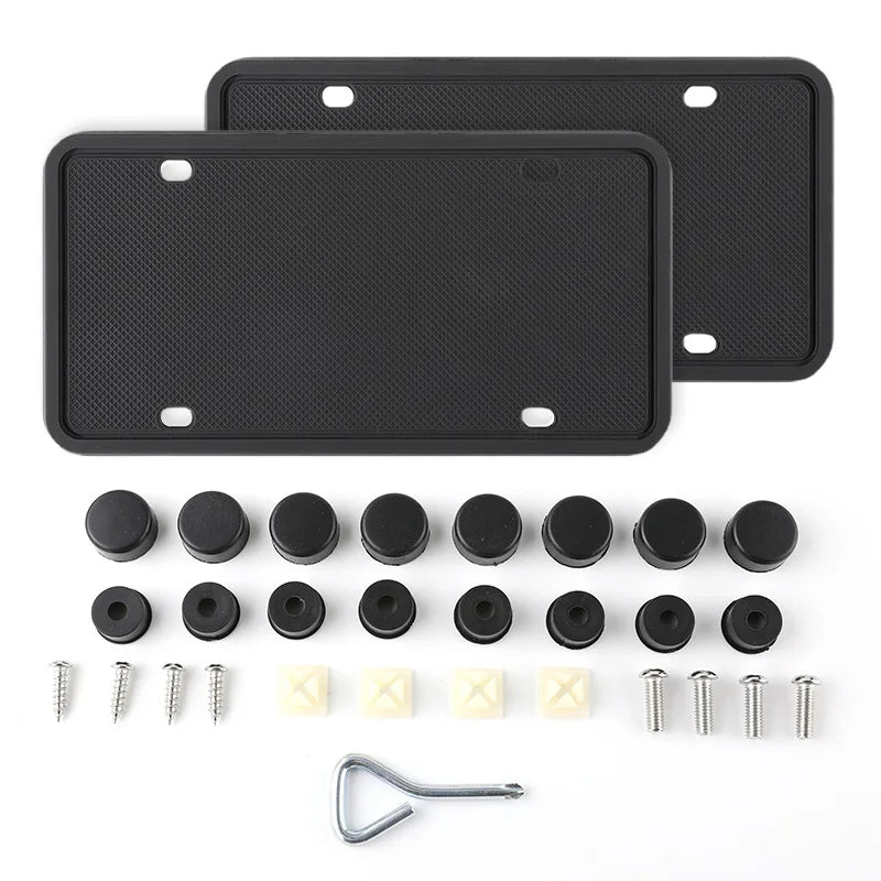 2pc Black Silicone License Plate Frame Weatherproof Anti-Rust American Car License Plate Frame Bracket Universal Car Accessories