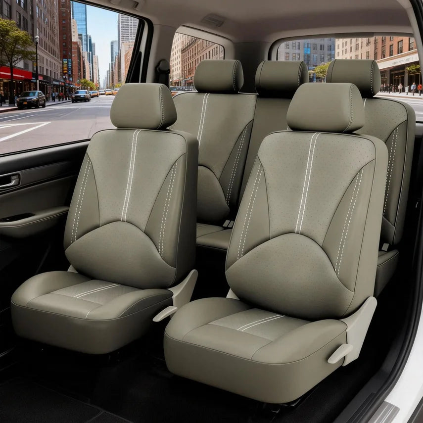 Universal Car Seat Cover With Full Protection, Pu Quilted Leather, Suitable For All Seasons, With Quilted Decorative Design