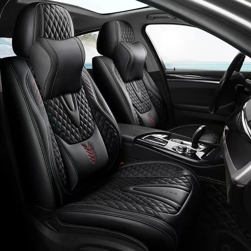Universal Car Seat Kits Covers Durable ECO Diamond Lattice Quality Leather Seat Cover For 95% Sedan SUV 5-Seaters Car