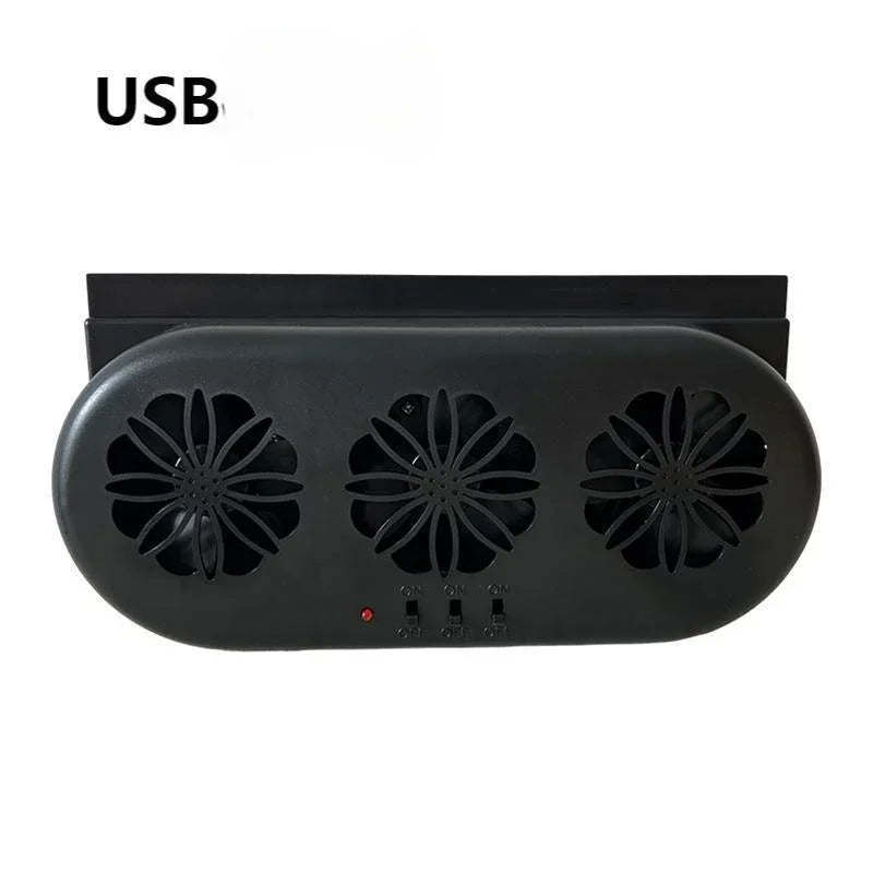 Solar Powered Car Exhaust Fan 3 Head Electric Car Cooling Fan USB Charging Window Ventilator Front Rear Seat Purifiers Radiator