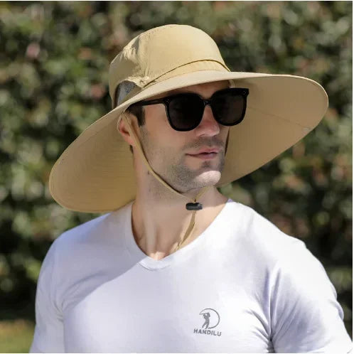Double Fan Sun Hat For Men Summer Outdoor  Fishing Sun Protection Visor Fisherman Hat 12CM Wide Brim Breathable Bucket Hat Male