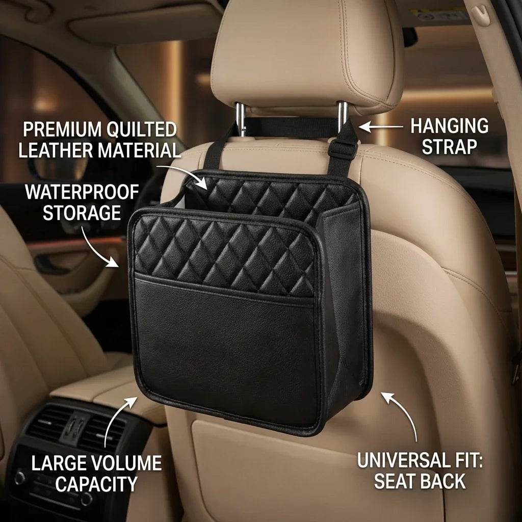 Universal Car Seat Storage Bag Leather Storage Bag Garbage Bag Storage bag Suitable for Most Car Models