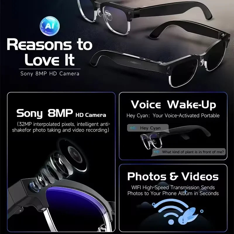 2026New AI Smart Glasses 8 Million HD Pixels Camera Photo Video Recording WIFI Transmission Sunglasses Call Music Play Men Women