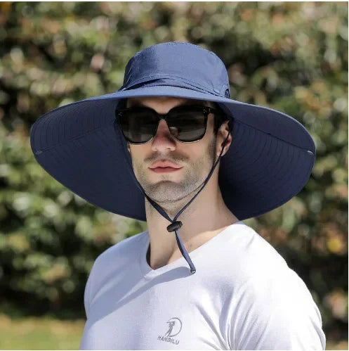 Double Fan Sun Hat For Men Summer Outdoor  Fishing Sun Protection Visor Fisherman Hat 12CM Wide Brim Breathable Bucket Hat Male