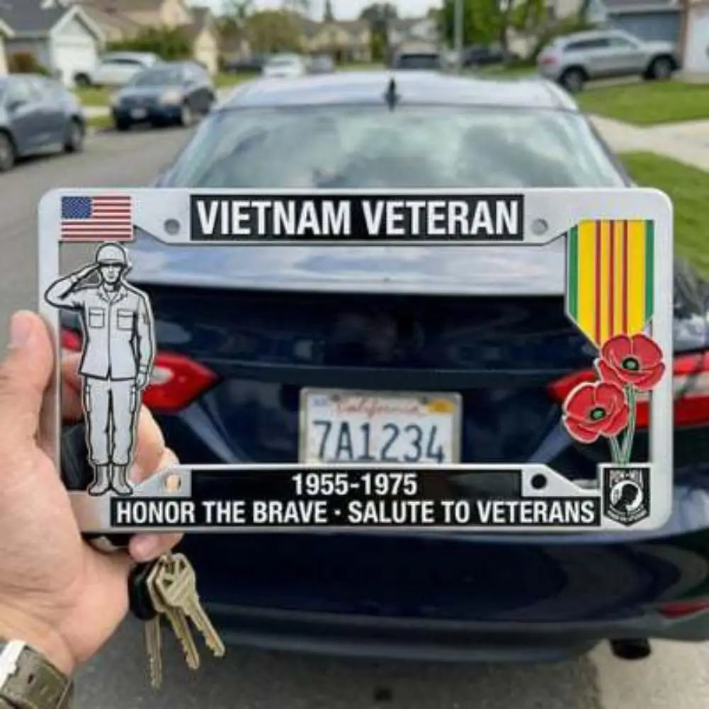 Commemorative Anniversary License Plate Frame 12x6 Inch Metal Auto Plate Holder Patriotic Collector Car Accessory