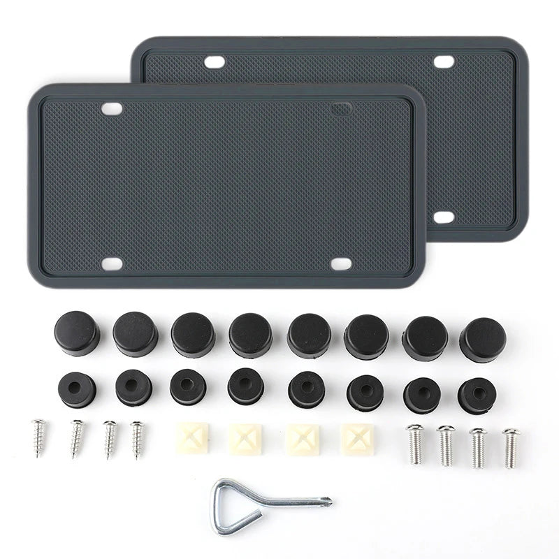 2pc Black Silicone License Plate Frame Weatherproof Anti-Rust American Car License Plate Frame Bracket Universal Car Accessories