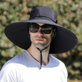 New Men's Fashion Wide Brim Solar Fan Hat UPF50+ Sun Protection with Dual Power (Solar USB) Adjustable Outdoor Beach Fishing Hat