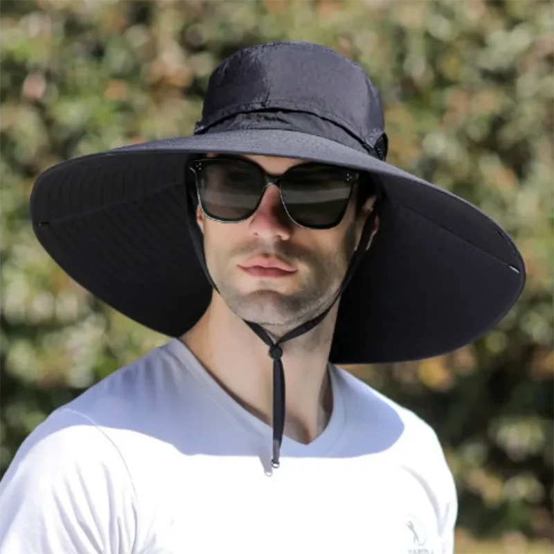 New Men's Fashion Wide Brim Solar Fan Hat UPF50+ Sun Protection with Dual Power (Solar USB) Adjustable Outdoor Beach Fishing Hat