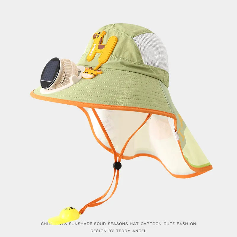 Letter Children's Solar Fan Hat Shawl Sunscreen Hat Male and Female Baby Outdoor Large brimmed Mesh Sun Hat