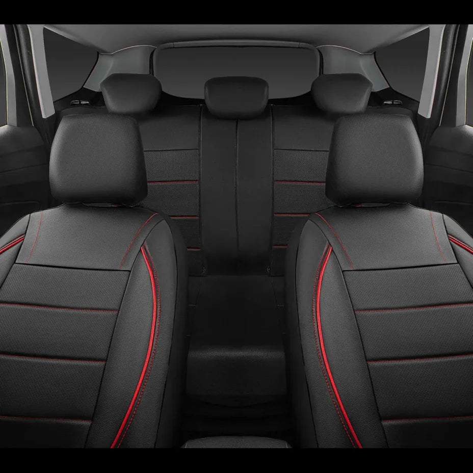 Universal Leather Car Seat Covers Red Simple Waterproof 5 Seat Car Seat Cover