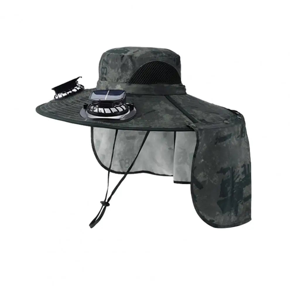 Solar Fan Hat with Neck Flap UV Protection Hat with Solar Fan USB Rechargeable Breathable Men Summer Outdoor Fishing Wide Brim B