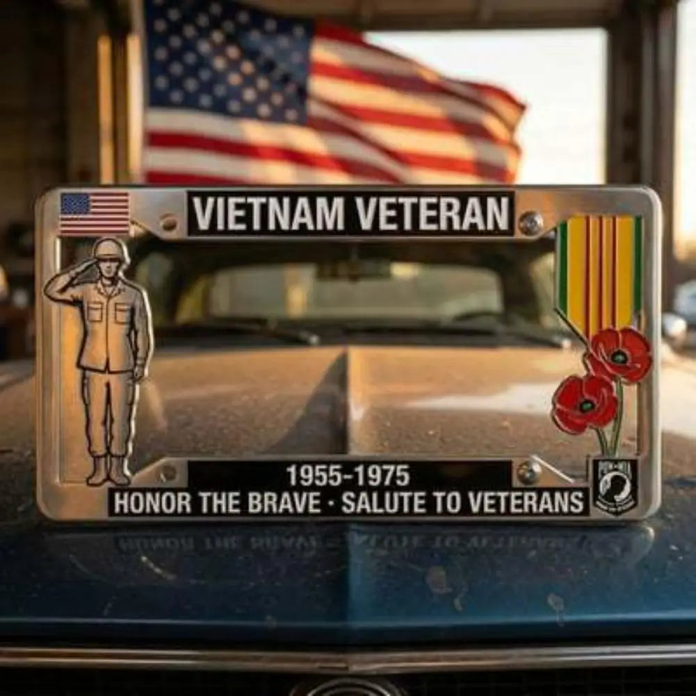 Commemorative Anniversary License Plate Frame 12x6 Inch Metal Auto Plate Holder Patriotic Collector Car Accessory