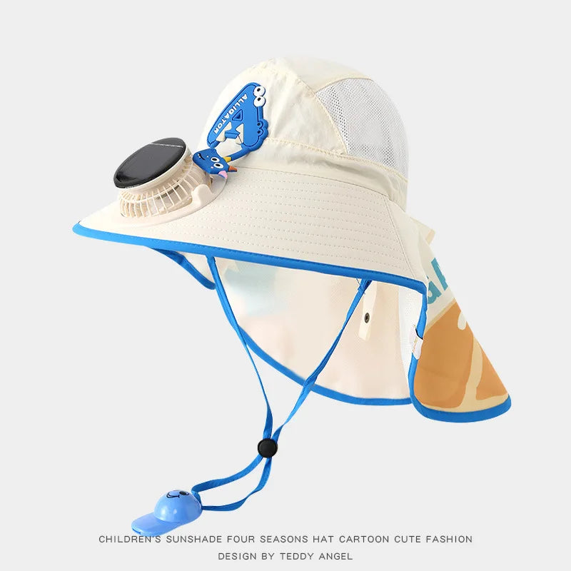 Letter Children's Solar Fan Hat Shawl Sunscreen Hat Male and Female Baby Outdoor Large brimmed Mesh Sun Hat