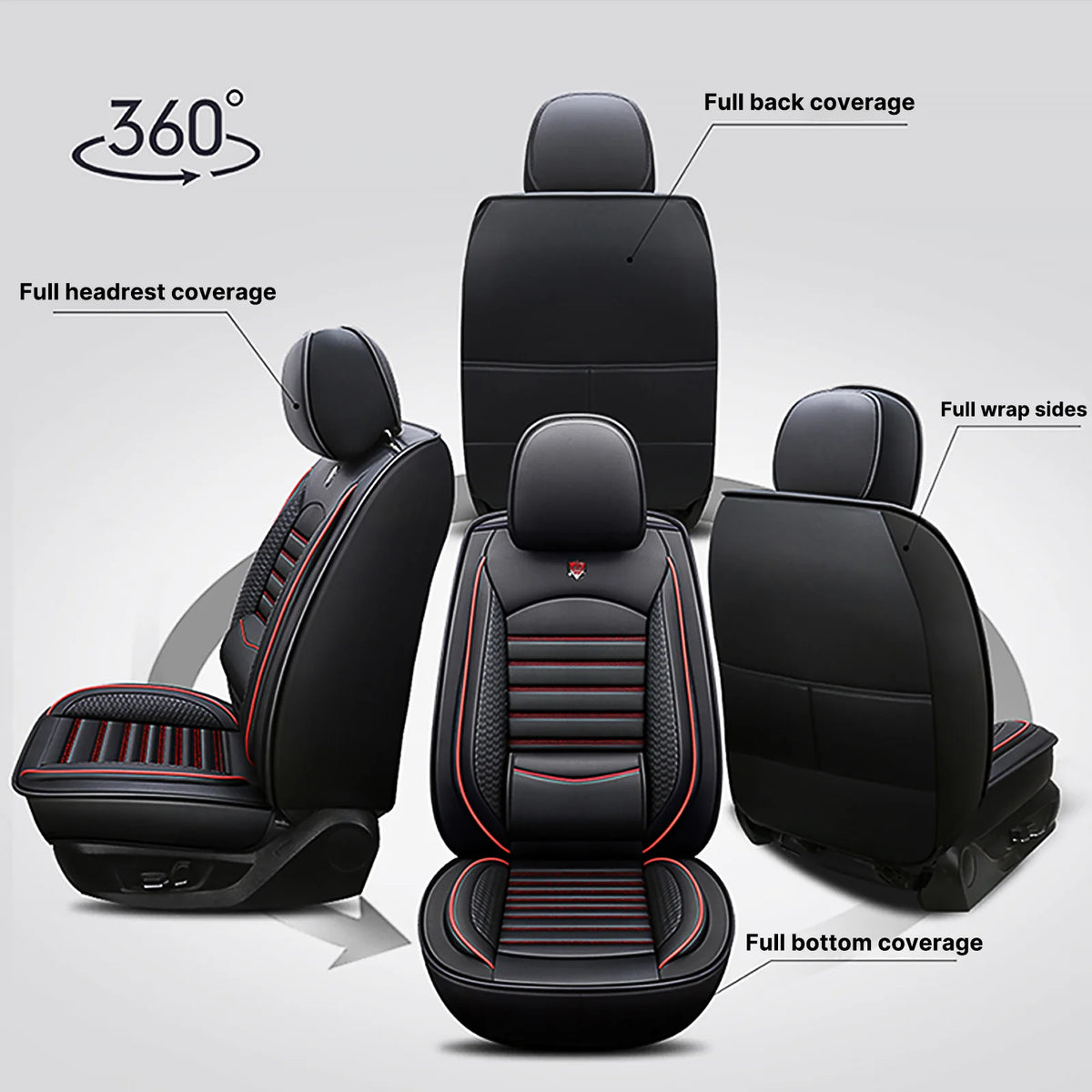 Universal Leather Car Seat Covers for SUVs  Sedans Trucks Breathable Elegant Easy-Clean Comfortable Fit Airbag Port Waterproof