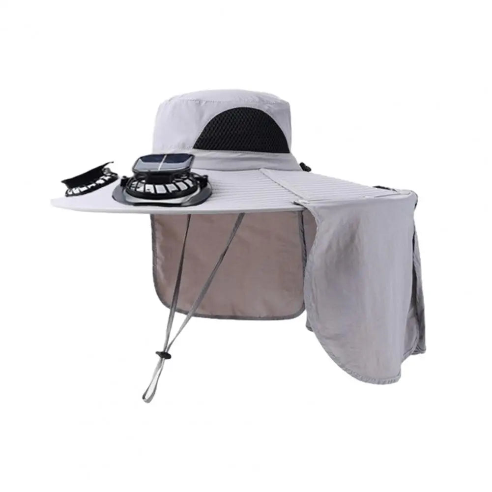 Solar Fan Hat with Neck Flap UV Protection Hat with Solar Fan USB Rechargeable Breathable Men Summer Outdoor Fishing Wide Brim B