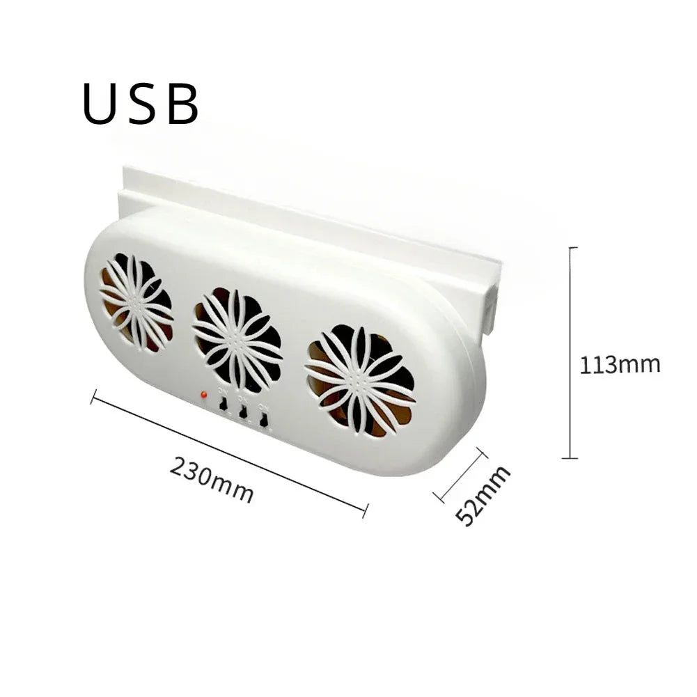 Solar Powered Car Exhaust Fan 3 Head Electric Car Cooling Fan USB Charging Window Ventilator Front Rear Seat Purifiers Radiator