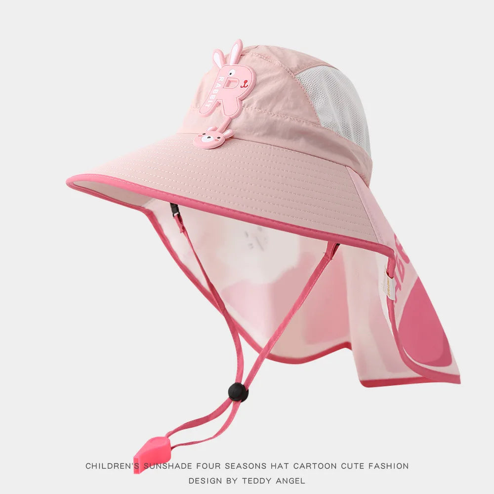 Letter Children's Solar Fan Hat Shawl Sunscreen Hat Male and Female Baby Outdoor Large brimmed Mesh Sun Hat