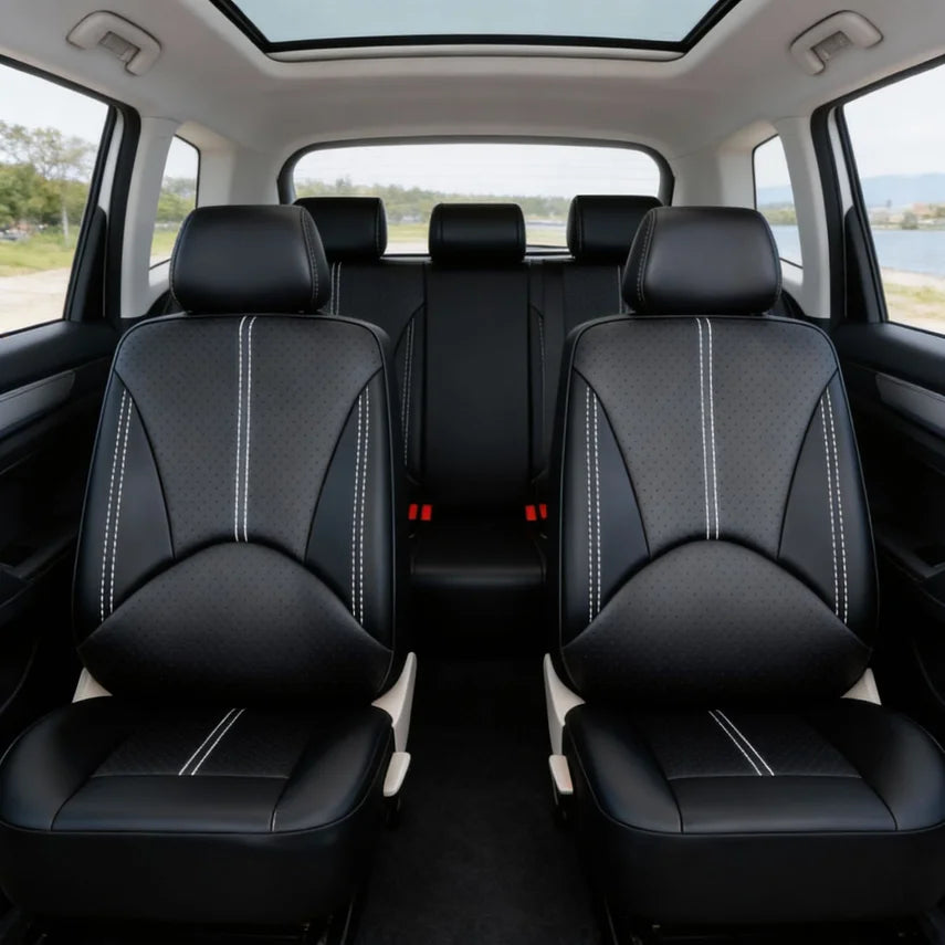 Universal Car Seat Cover With Full Protection, Pu Quilted Leather, Suitable For All Seasons, With Quilted Decorative Design