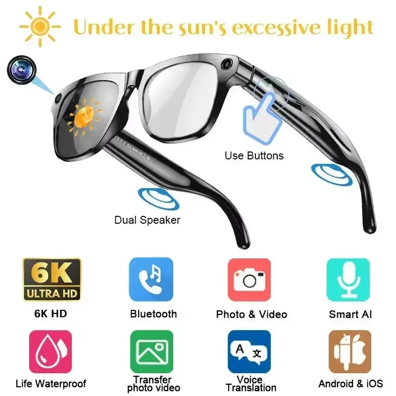 Lenovo AI Smart Glasses AI Translation 8MP HD Camera 4K Shooting Image Bluetooth Call Recording Music Smart Sunglasses 2026 New