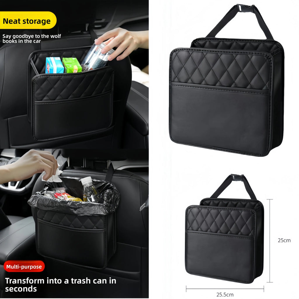 Universal Car Seat Back Organizer PU Leather Storage Bag Multi-Pocket Design Waterproof Tissue Holder Cup Holder Garbage Pocket