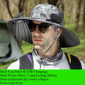 Solar Powered Fan Fishing Hat Dual Cooling Fans Wide Brim Usb Charging Sun Hat For Outdoor Fishing Hiking And Camping Activities