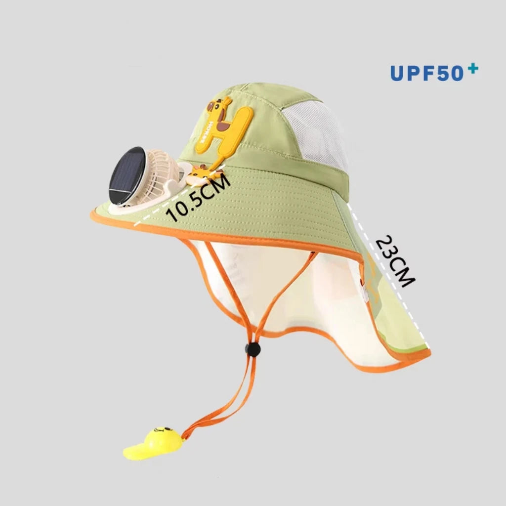 Letter Children's Solar Fan Hat Shawl Sunscreen Hat Male and Female Baby Outdoor Large brimmed Mesh Sun Hat
