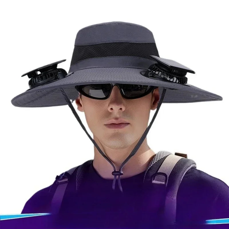 Double Fan Sun Hat For Men Summer Outdoor  Fishing Sun Protection Visor Fisherman Hat 12CM Wide Brim Breathable Bucket Hat Male